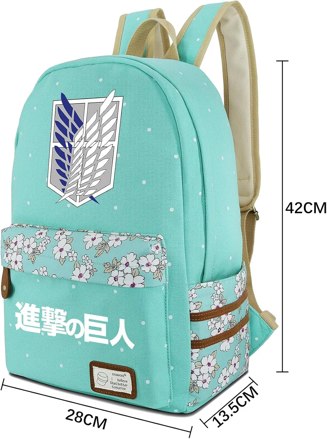 Roffatide Anime Attack on Titan Backpack Wings of Freedom Canvas Backpack Polka Dots Weekend Bag Backpack Printed Rucksack Daypacks Green