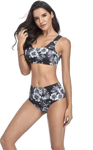 Roll Up Women’s Sexy Bikini Swimsuit Two Piece Bathing Suit Beach Pool Tank Top Bikini Set High Waist Swimwear