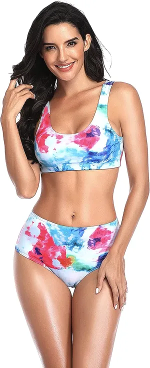 Roll Up Women’s Sexy Bikini Swimsuit Two Piece Bathing Suit Beach Pool Tank Top Bikini Set High Waist Swimwear