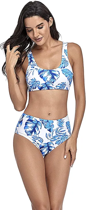 Roll Up Women’s Sexy Bikini Swimsuit Two Piece Bathing Suit Beach Pool Tank Top Bikini Set High Waist Swimwear
