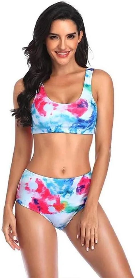 Roll Up Women’s Sexy Bikini Swimsuit Two Piece Bathing Suit Beach Pool Tank Top Bikini Set High Waist Swimwear