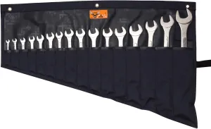 Roll-Up Wrench Organizer SAE & Metric Wrench Tool Pouch 16 Pockets Heavy-Duty Waterproof Ballistic Polyester Canvas for Mechanics, DIY Projects, Garage Use - Navy Blue (Tools Not Included)