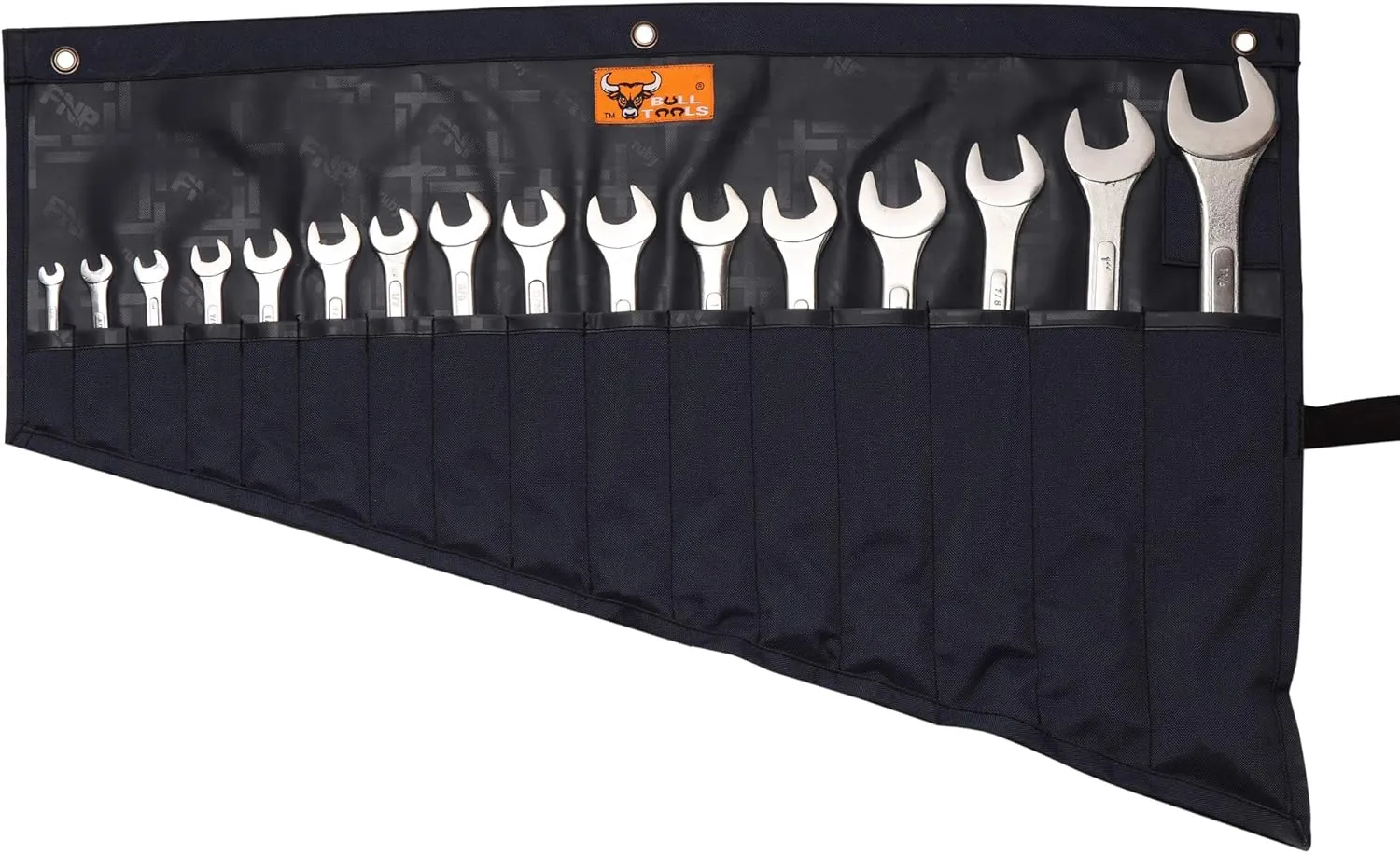 Roll-Up Wrench Organizer SAE & Metric Wrench Tool Pouch 16 Pockets Heavy-Duty Waterproof Ballistic Polyester Canvas for Mechanics, DIY Projects, Garage Use - Navy Blue (Tools Not Included)