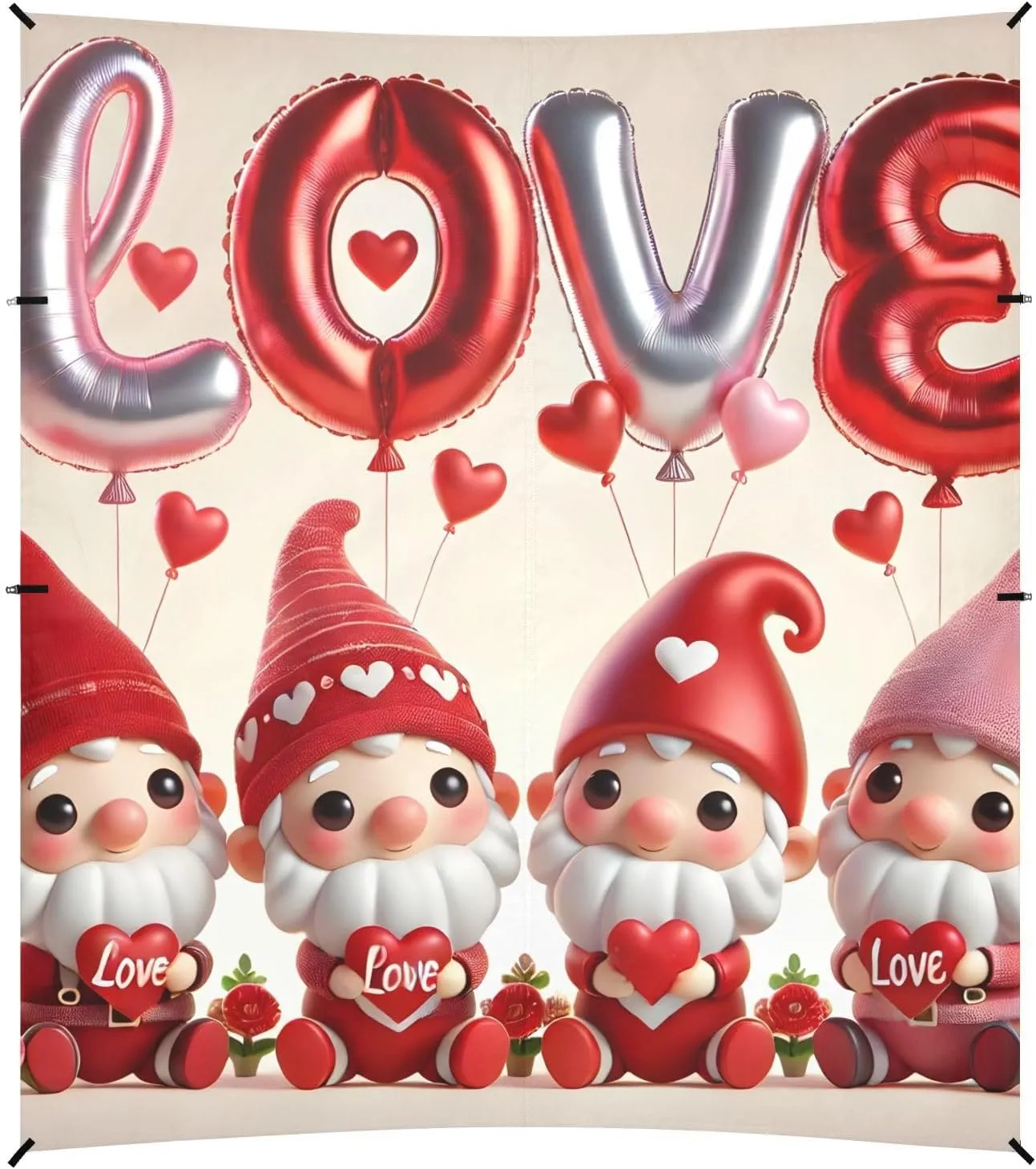 Romantic Love Gnomes Red Balloons Beach Canopy Tent Sun Shade Outdoor Patio Floral Camping Sun Shelter Yard Windproof with Sand Bags Poles 9.2 × 10.5 FT