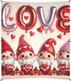 Romantic Love Gnomes Red Balloons Beach Canopy Tent Sun Shade Outdoor Patio Floral Camping Sun Shelter Yard Windproof with Sand Bags Poles 9.2 × 10.5 FT