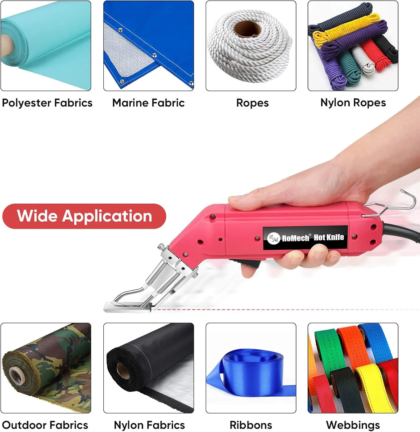 ROMECH 60W Fabric Cutter Rope Cutter, Pro Electric Hot Knife Heat Sealer with Adjustable Power, Cutting Tool Kit with Blades & Accessories (60W, RM-017)