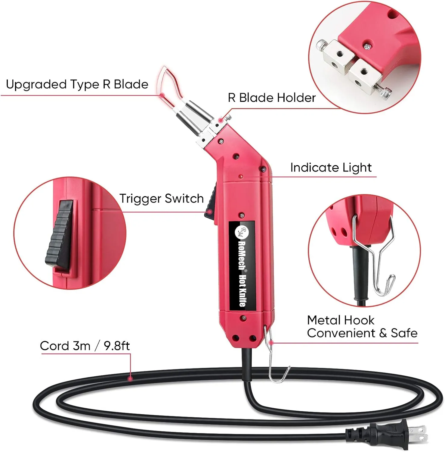 ROMECH 60W Fabric Cutter Rope Cutter, Pro Electric Hot Knife Heat Sealer with Adjustable Power, Cutting Tool Kit with Blades & Accessories (60W, RM-017)