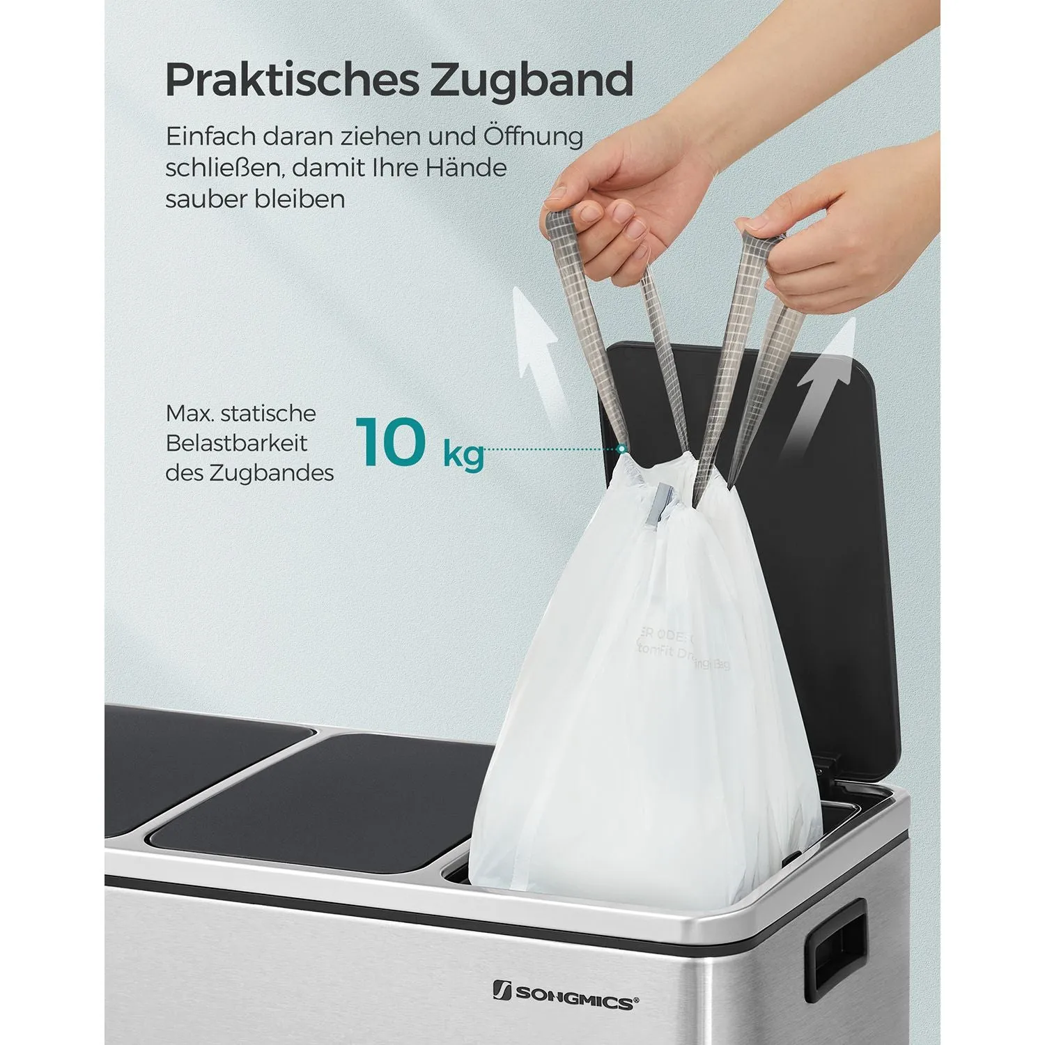 Rootz Set of 3 White Plastic Drawstring Bags - Trash Bags - Garbage Bags - Durable Polyethylene Material - 42cm x 60cm - 15-20 Liter Capacity - Lightweight - Strong Drawstring - 1.1kg - 12kg Static Load Capacity - 10kg Drawstring Load Capacity