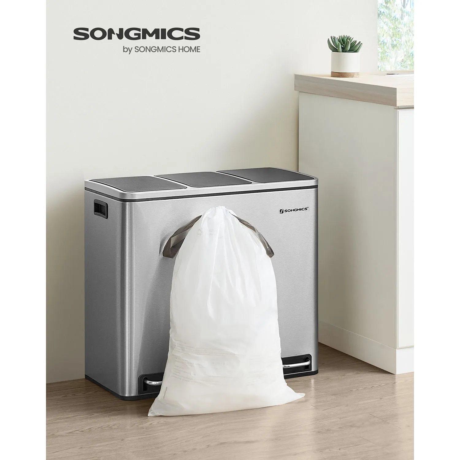 Rootz Set of 3 White Plastic Drawstring Bags - Trash Bags - Garbage Bags - Durable Polyethylene Material - 42cm x 60cm - 15-20 Liter Capacity - Lightweight - Strong Drawstring - 1.1kg - 12kg Static Load Capacity - 10kg Drawstring Load Capacity