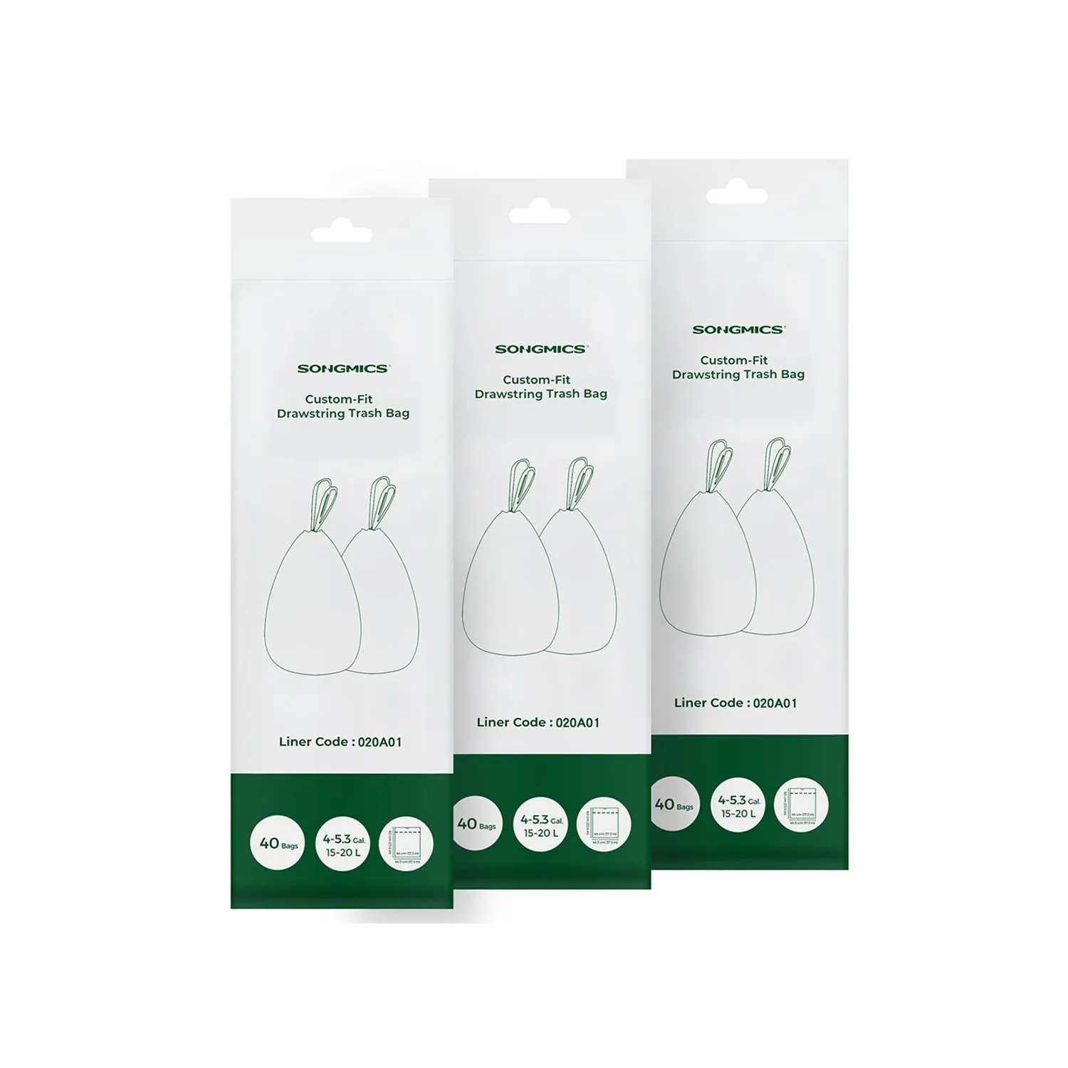 Rootz Set of 3 White Plastic Drawstring Bags - Trash Bags - Garbage Bags - Durable Polyethylene Material - 42cm x 60cm - 15-20 Liter Capacity - Lightweight - Strong Drawstring - 1.1kg - 12kg Static Load Capacity - 10kg Drawstring Load Capacity