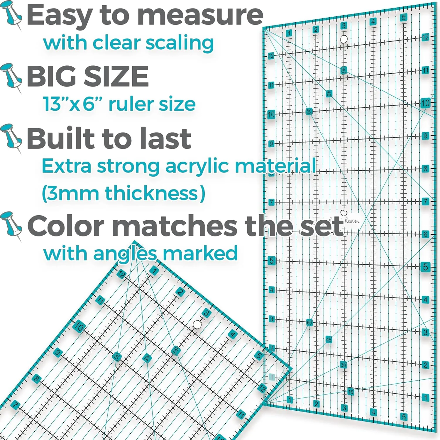 Rotary Cutter Set turquoise - Quilting Kit incl. 45mm Fabric Cutter, 5 Replacement Blades, A3 Cutting Mat, Acrylic Ruler and Craft Clips - Ideal for Crafting, Sewing, Patchworking, Crochet & Knitting