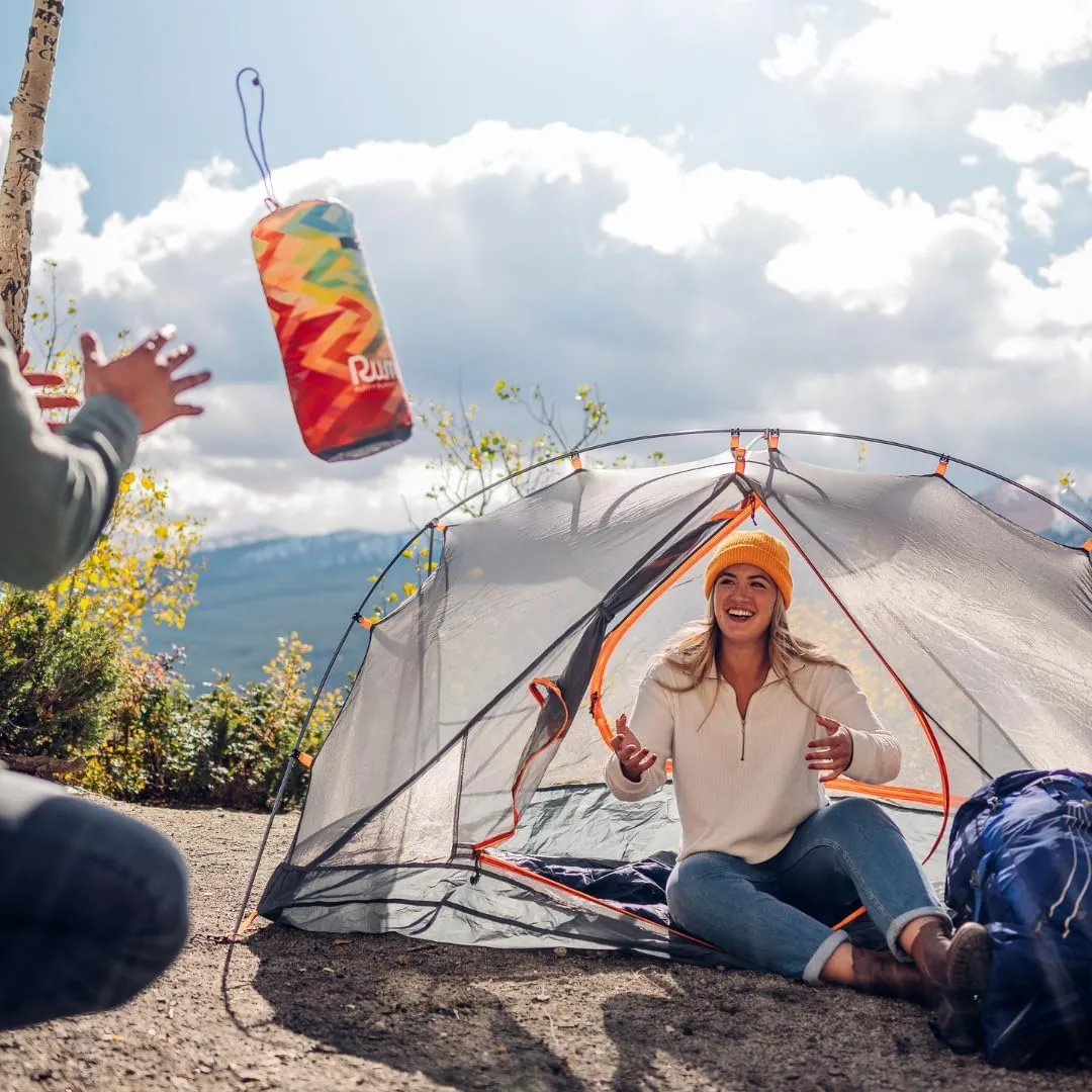 Rumpl Original Puffy Blanket - Warm Puffy Camping Blanket, 100% Recycled Polyester Insulation, Lightweight, Packable, Water-Resistant, Outdoor Puffer Blanket, 52"x75", V1, Pyro Fade