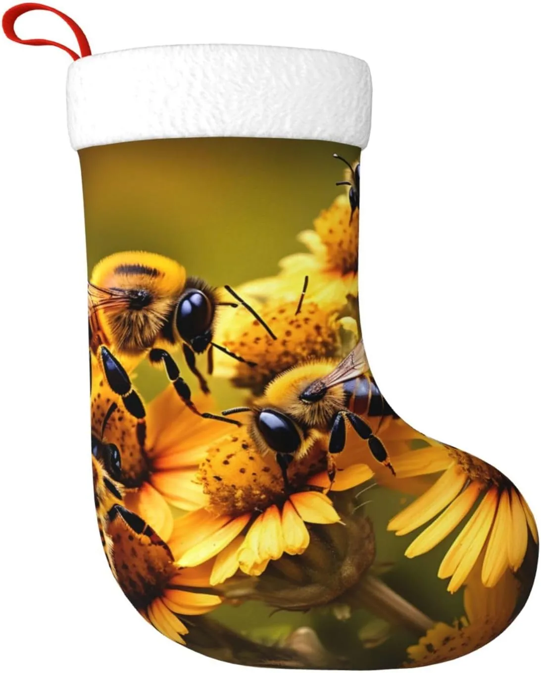 Rural Honey Bees Flowers Print Christmas Stocking,Christmas Decorations Gift Bag Hanging Ornament For Xmas Holiday Party