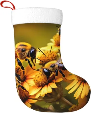 Rural Honey Bees Flowers Print Christmas Stocking,Christmas Decorations Gift Bag Hanging Ornament For Xmas Holiday Party