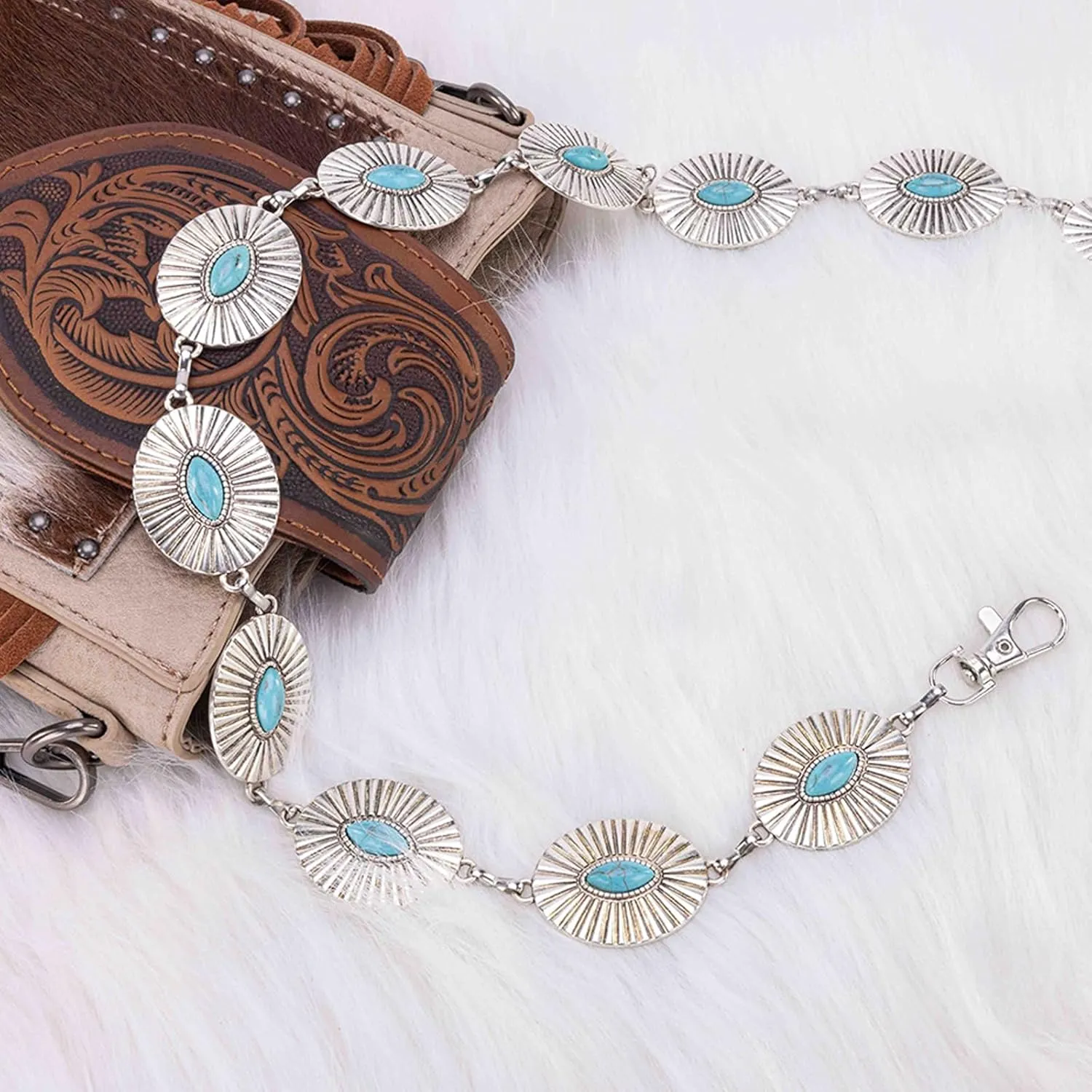 Rustic Couture's Western Concho Belt for Women Cowgirl Metal Country Chain Belt