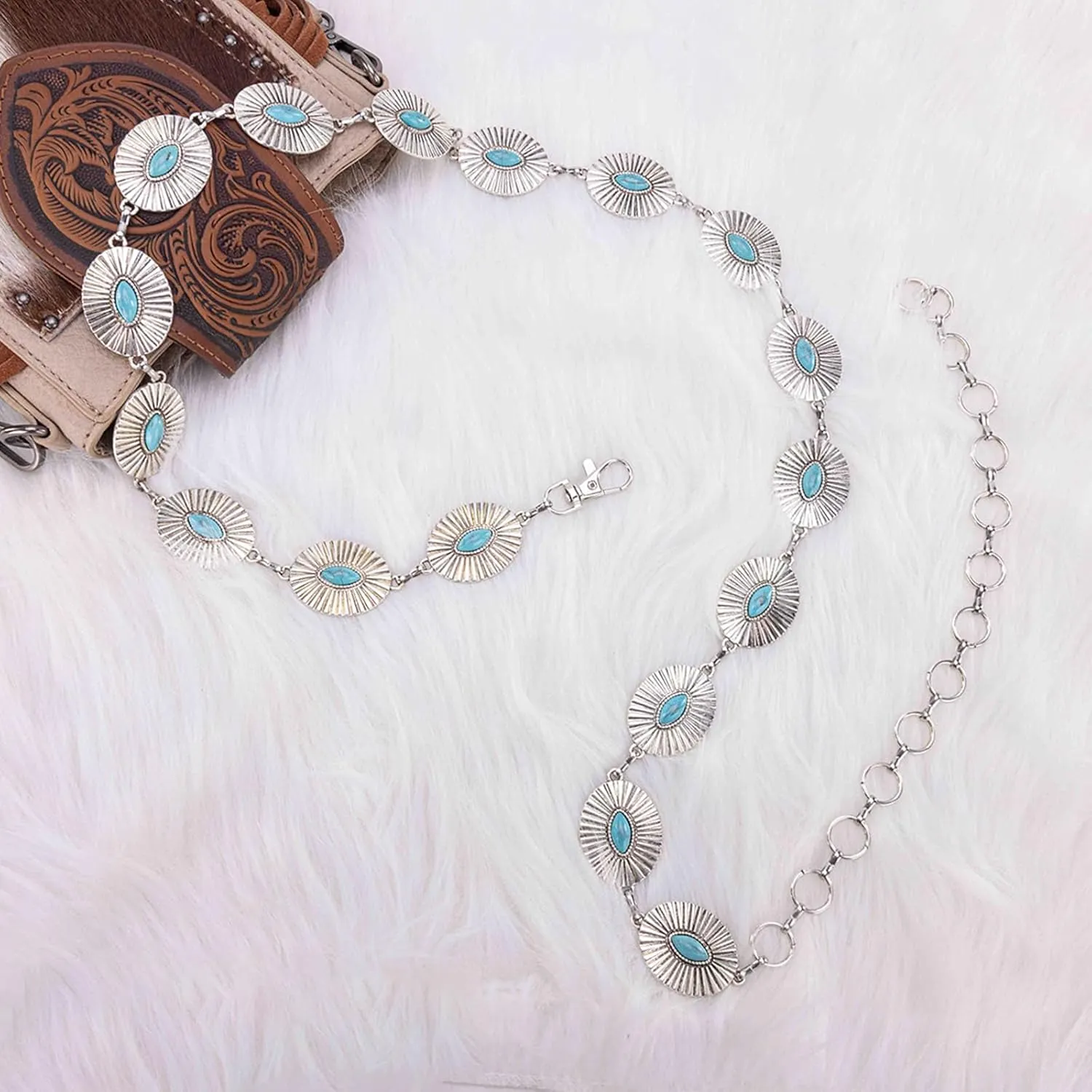 Rustic Couture's Western Concho Belt for Women Cowgirl Metal Country Chain Belt