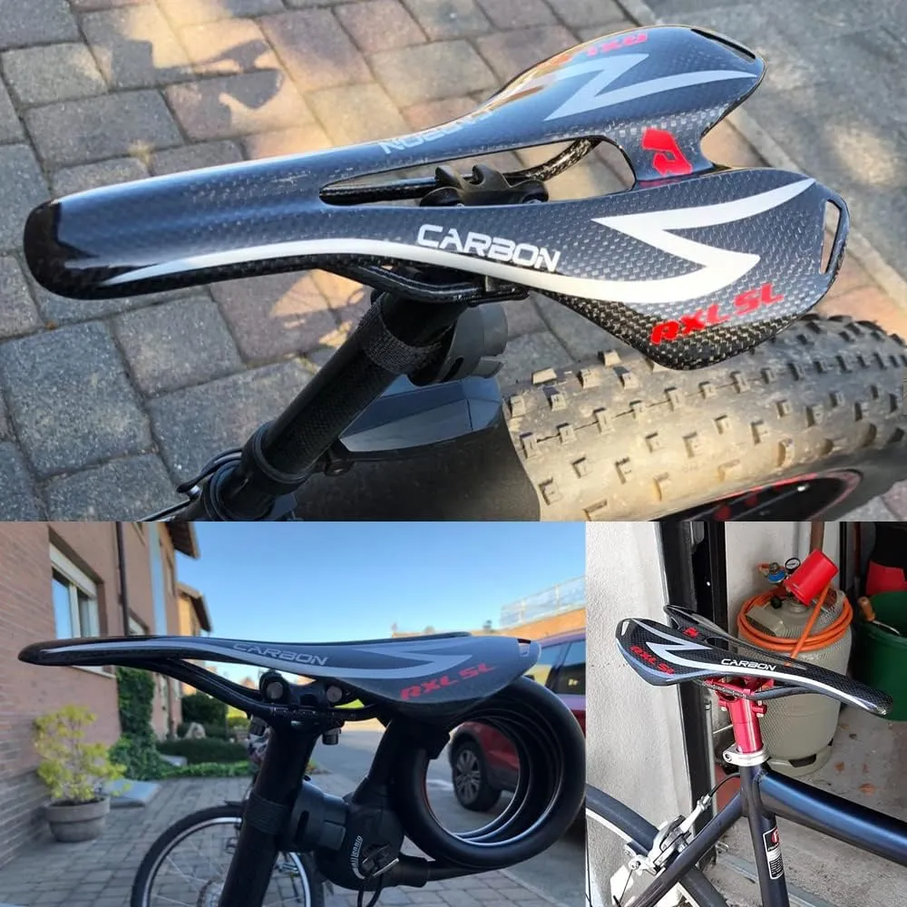 RXL SL Carbon Road Bike Seat Mountain Bike Saddle Carbon Fiber Cycling Bicycle MTB Saddles Seat for Womens and Mens Front Seat Mat Leather Bicycle Seat