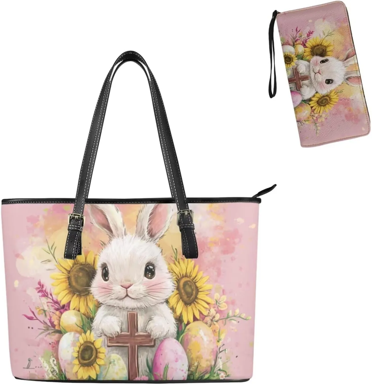 Saddle Purses for Women Easter Day Shoulder Bags Zipper Wallet 2 Pcs