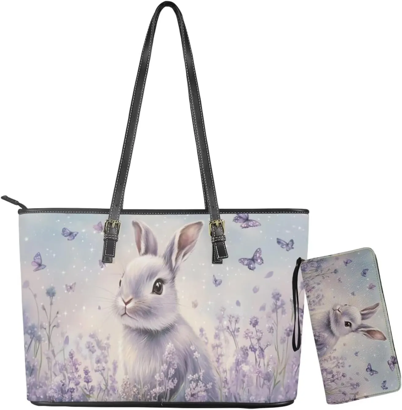 Saddle Purses for Women Easter Day Shoulder Bags Zipper Wallet 2 Pcs