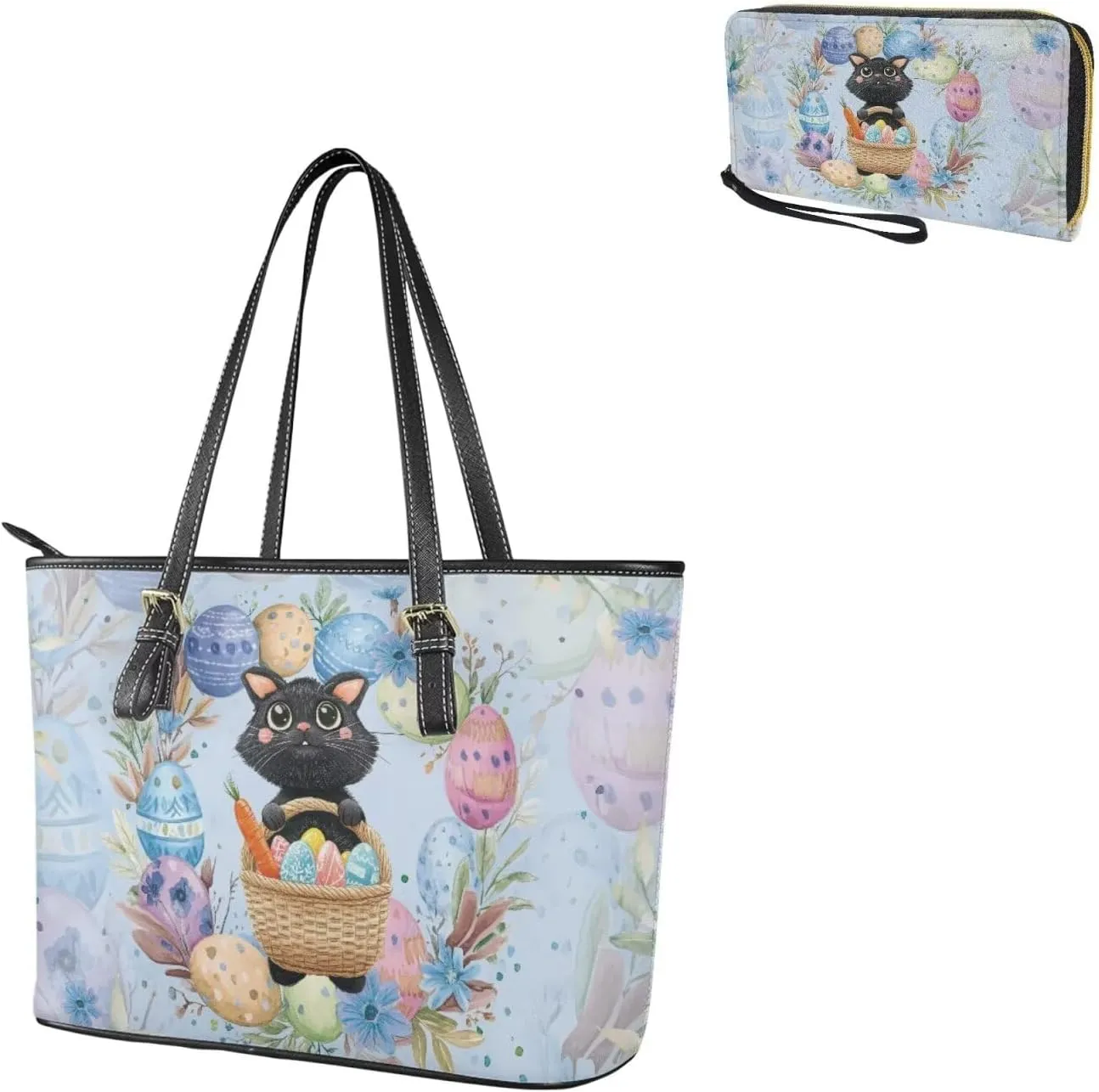 Saddle Purses for Women Easter Day Shoulder Bags Zipper Wallet 2 Pcs