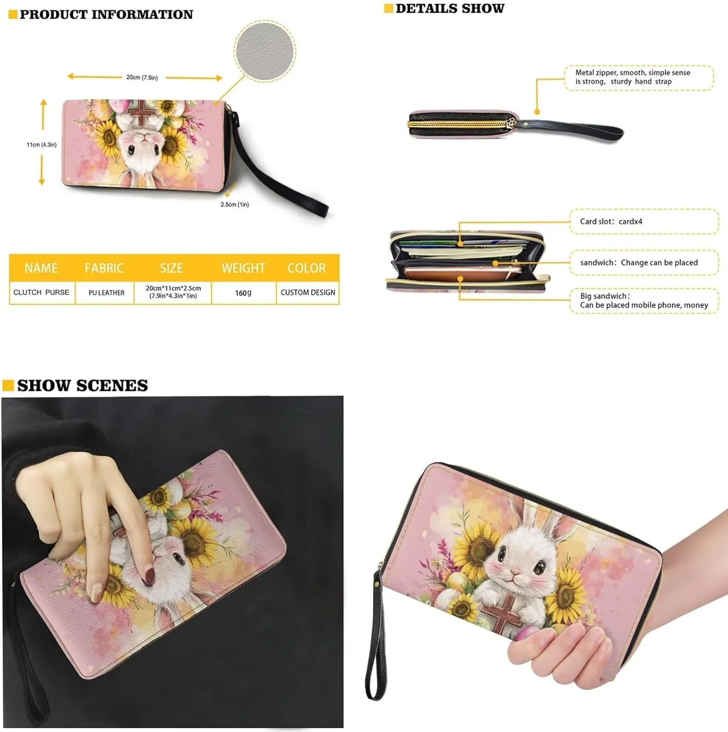 Saddle Purses for Women Easter Day Shoulder Bags Zipper Wallet 2 Pcs