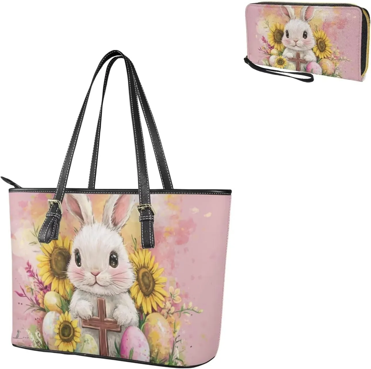Saddle Purses for Women Easter Day Shoulder Bags Zipper Wallet 2 Pcs