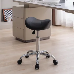 Saddle Stool, Swivel Saddle Stool with Wheels, Adjustable Rolling Stool 18"-26", Faux Leather Rolling Saddle Stool for Salon, Massage, Clinic, Lab, Office (Black, 1PCS (18"-26"))
