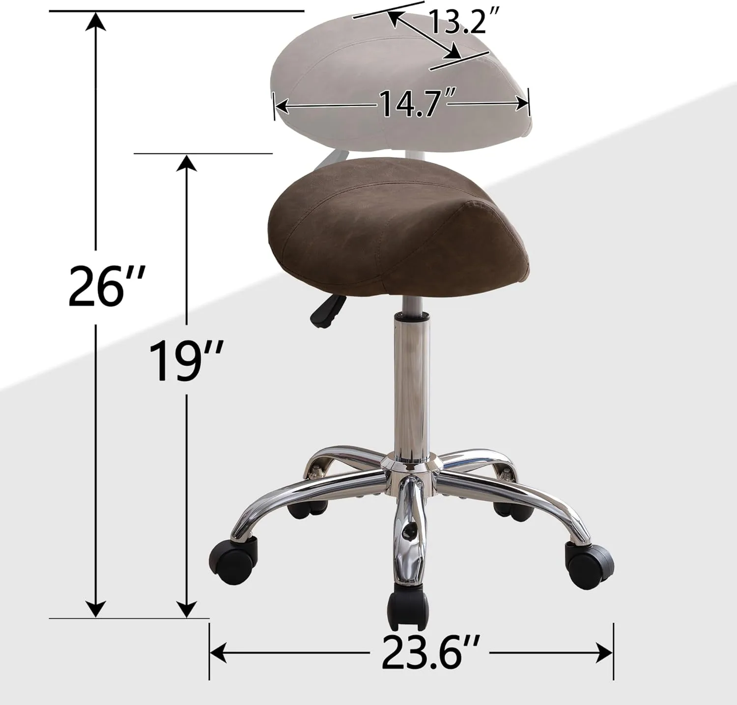 Saddle Stool, Swivel Saddle Stool with Wheels, Adjustable Rolling Stool 18"-26", Faux Leather Rolling Stool for Salon, Massage, Clinic, Lab, Office (Tan, 1PCS (18"-26"))