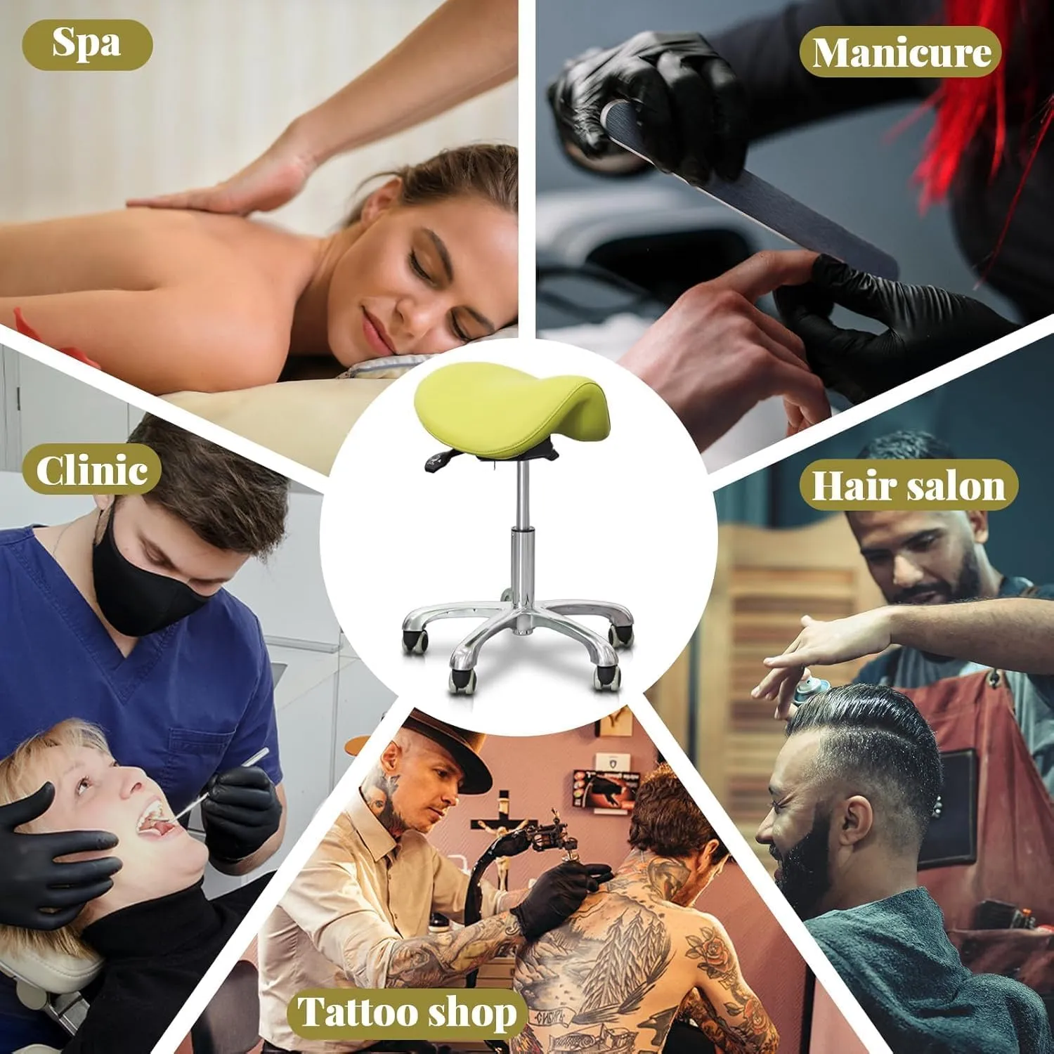 Saddle Stool Tilting Available Ergonomic Swivel Stool Chair with Hydraulic Lifting Height Adjustable Rolling Stool for Office Desk Clinic Dentist Spa (Olive Green)