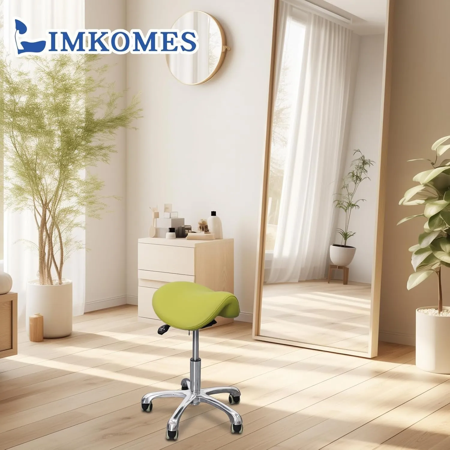 Saddle Stool Tilting Available Ergonomic Swivel Stool Chair with Hydraulic Lifting Height Adjustable Rolling Stool for Office Desk Clinic Dentist Spa (Olive Green)