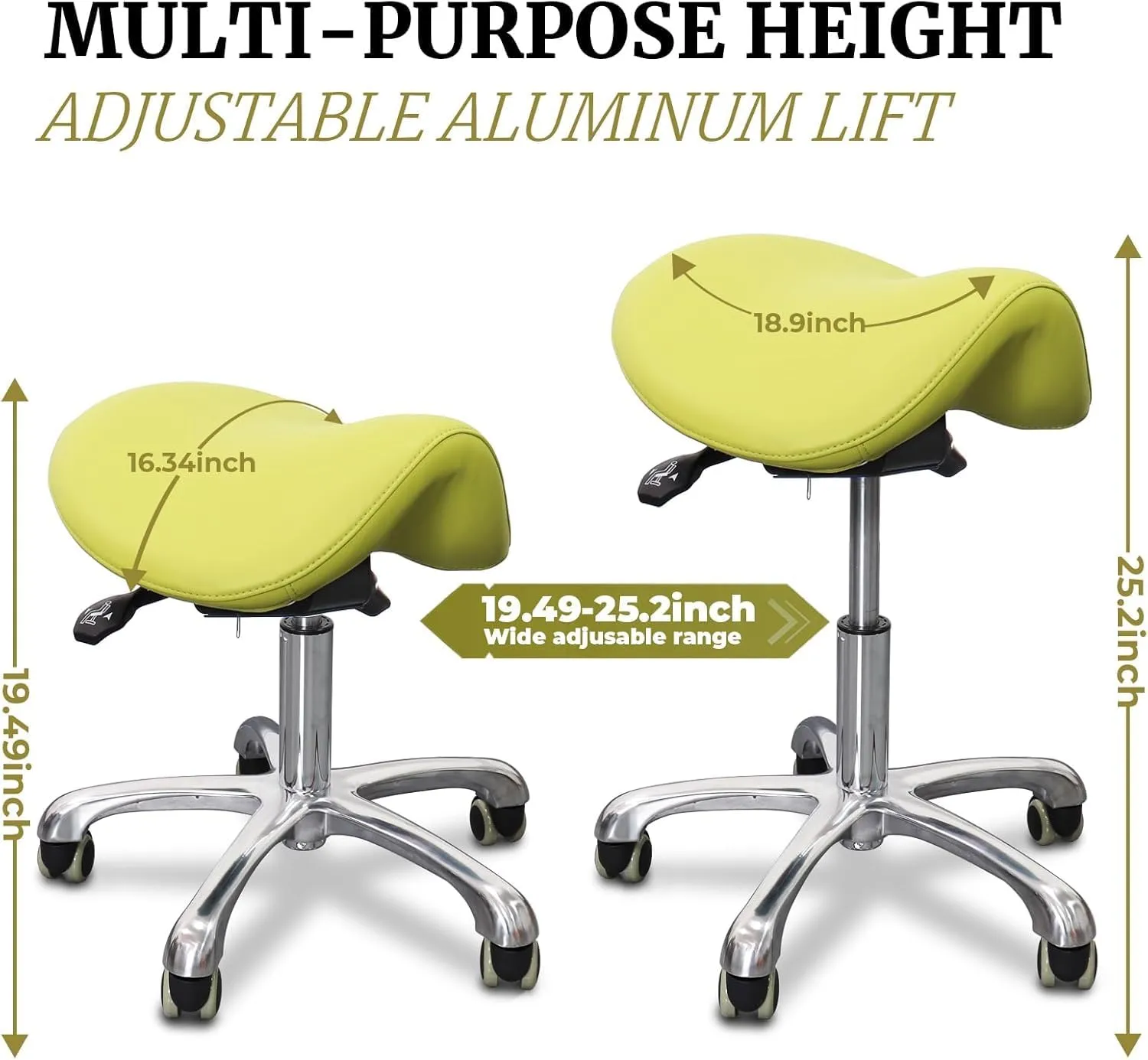 Saddle Stool Tilting Available Ergonomic Swivel Stool Chair with Hydraulic Lifting Height Adjustable Rolling Stool for Office Desk Clinic Dentist Spa (Olive Green)