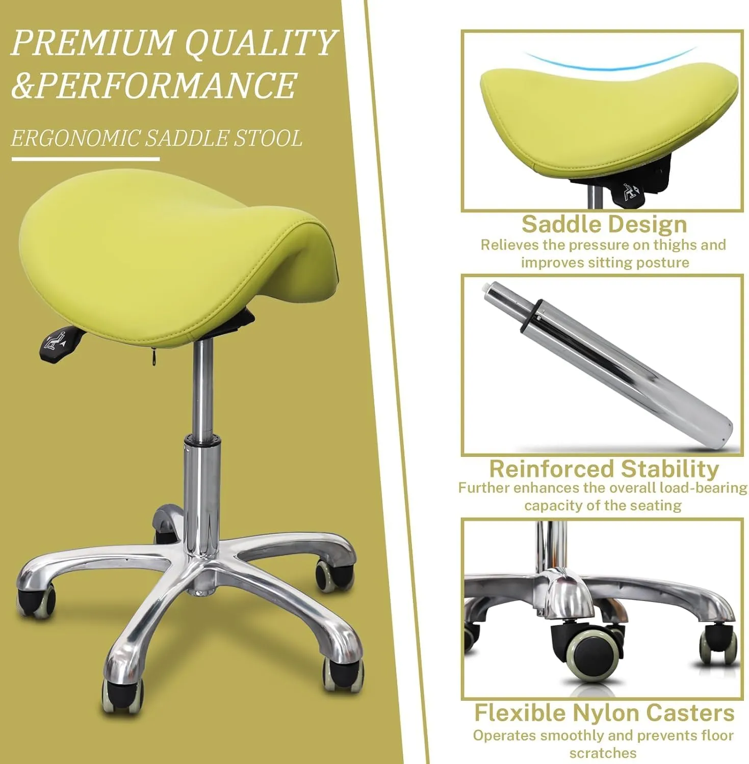 Saddle Stool Tilting Available Ergonomic Swivel Stool Chair with Hydraulic Lifting Height Adjustable Rolling Stool for Office Desk Clinic Dentist Spa (Olive Green)
