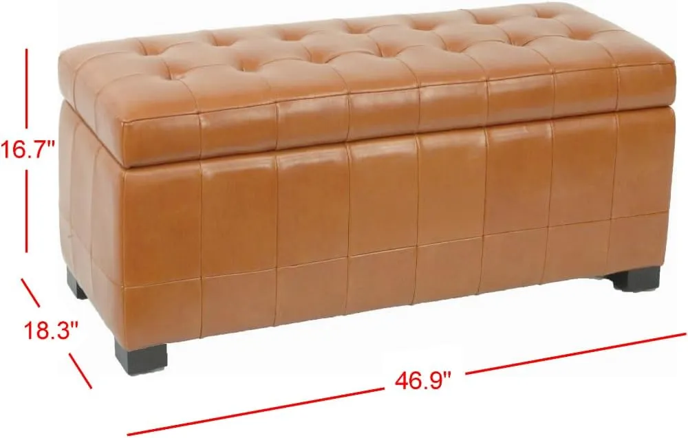 Safavieh Hudson Collection Nolita Leather Large Storage Bench, Saddle