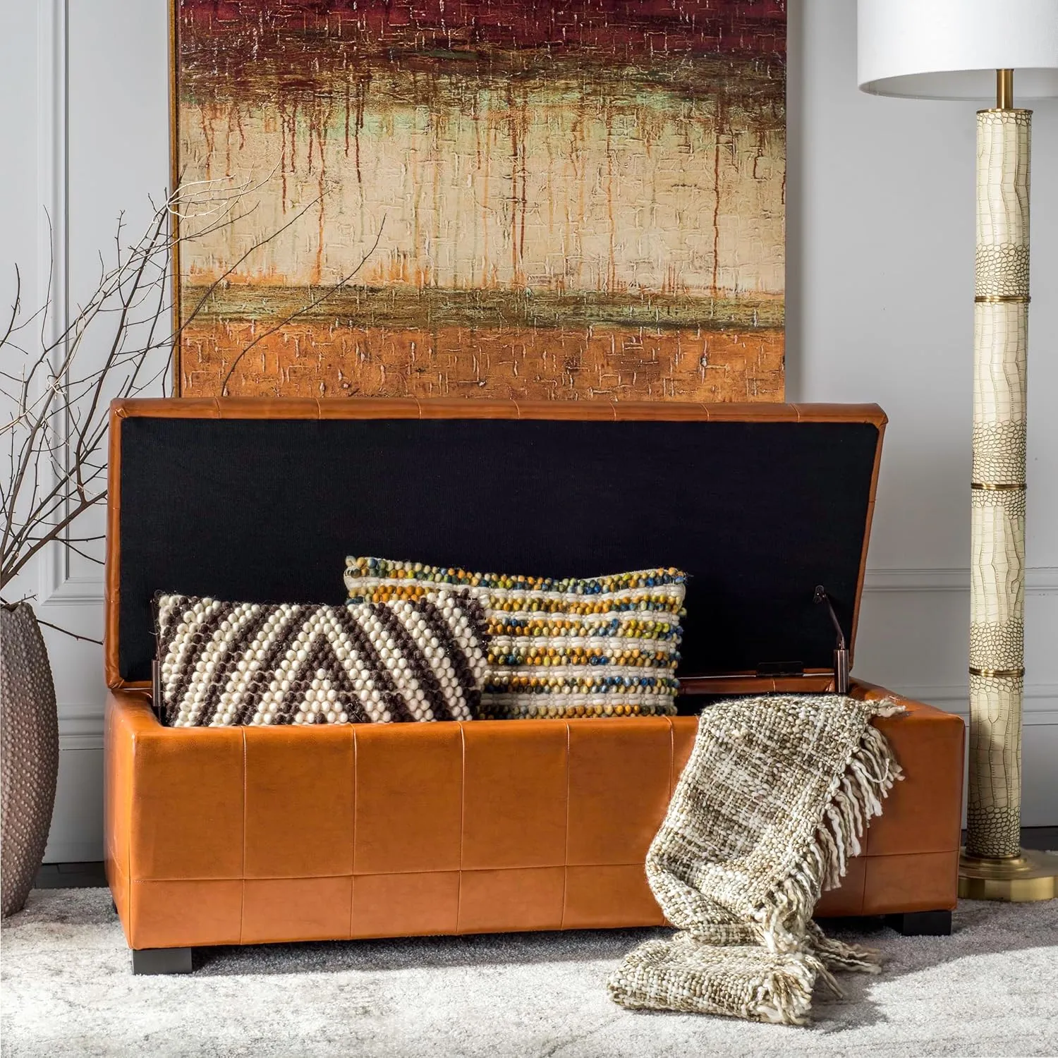Safavieh Hudson Collection Nolita Leather Large Storage Bench, Saddle