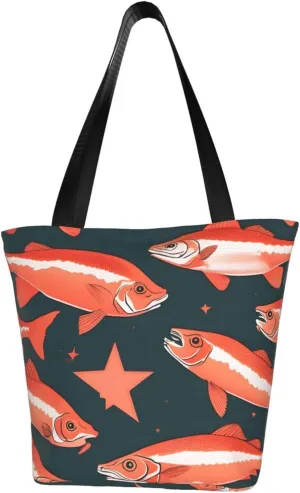 Salmon Print Multifunctional Tote Daypacks for Women Work Travel Shopping Handbags Shoulder Bag