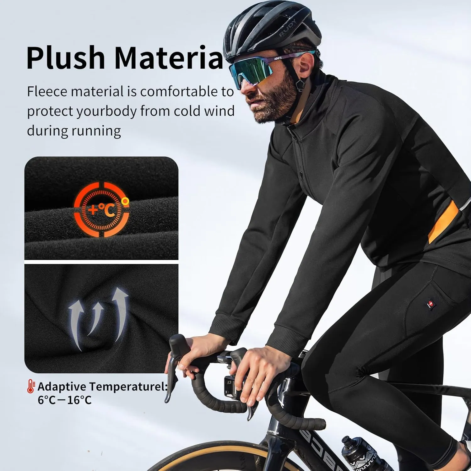 Santic Men's Cycling Winter Jackets Windproof Fleece Thermal Warm UP Running Bike Bicycle Jacket Windbreaker