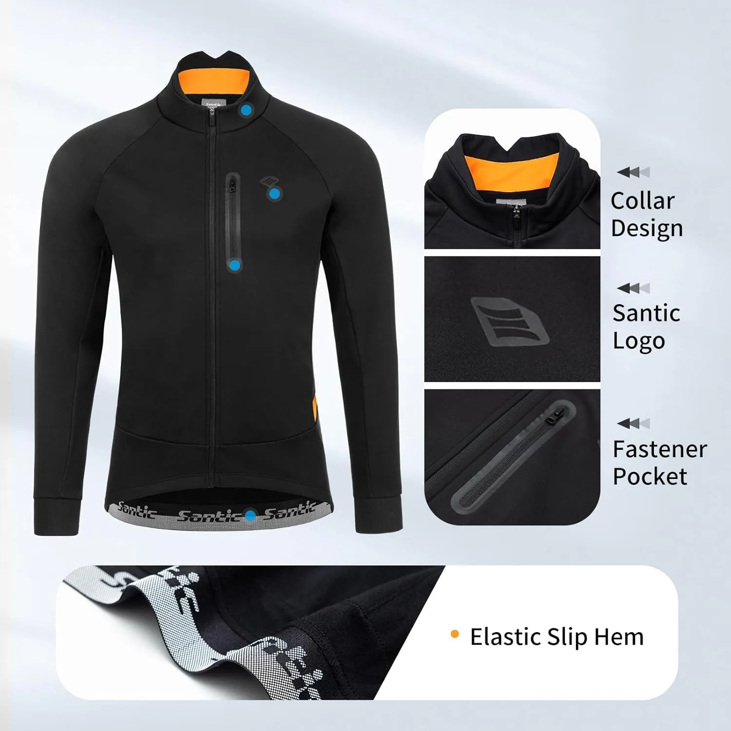Santic Men's Cycling Winter Jackets Windproof Fleece Thermal Warm UP Running Bike Bicycle Jacket Windbreaker