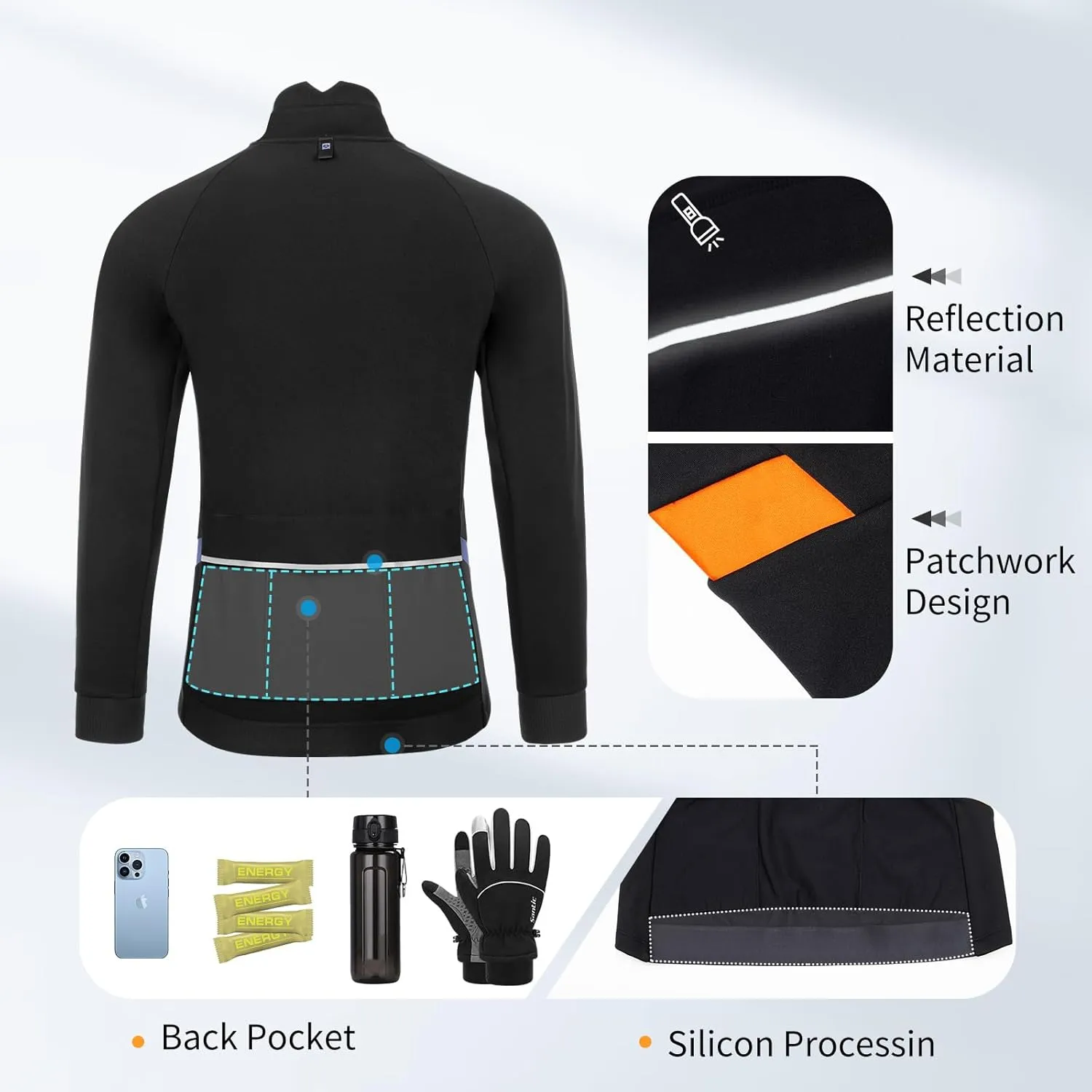 Santic Men's Cycling Winter Jackets Windproof Fleece Thermal Warm UP Running Bike Bicycle Jacket Windbreaker