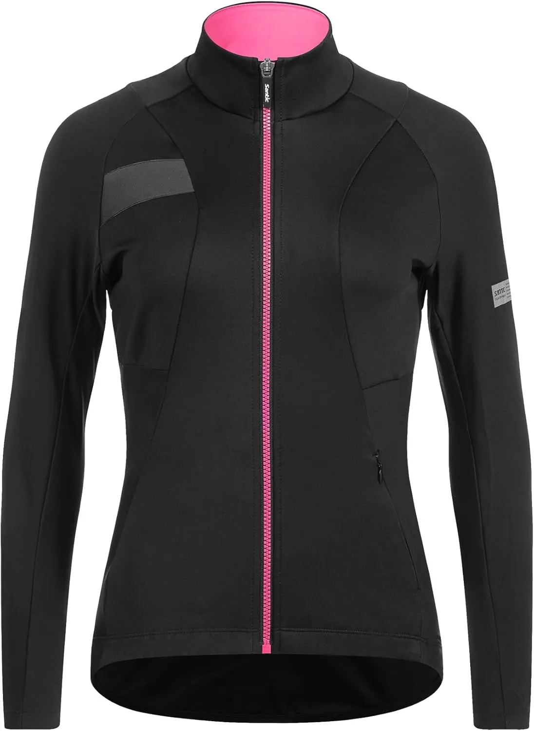 Santic Women's Cycling Jacket Thermal Windproof Windbreaker Reflective Lightweight with Pockets for Biking Running