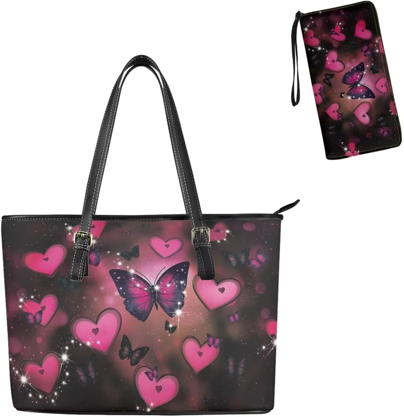 Satchel Handbags Saddle Purse Matched Zipper Wallet Womens 2 Pcs