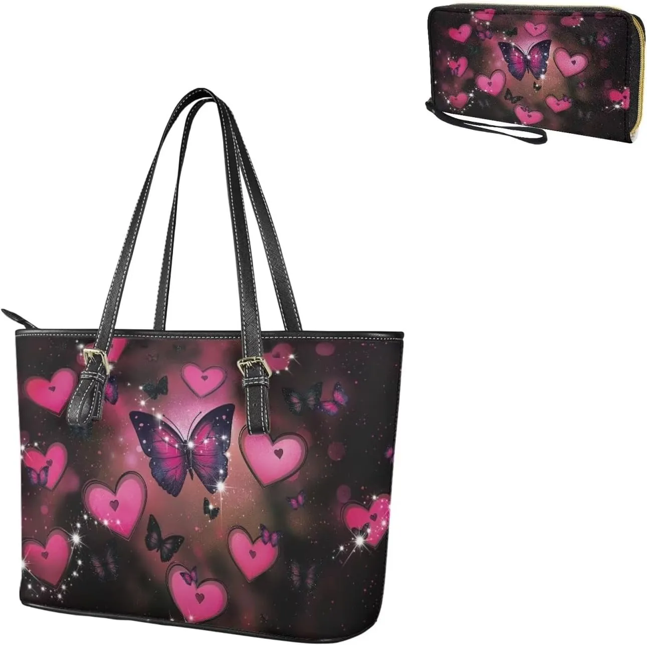 Satchel Handbags Saddle Purse Matched Zipper Wallet Womens 2 Pcs