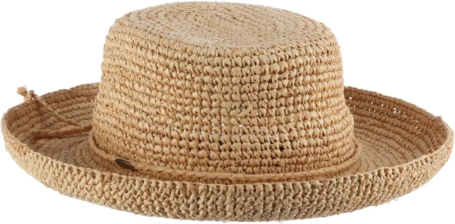 Scala Women's Crocheted Raffia Hat with Drawstring