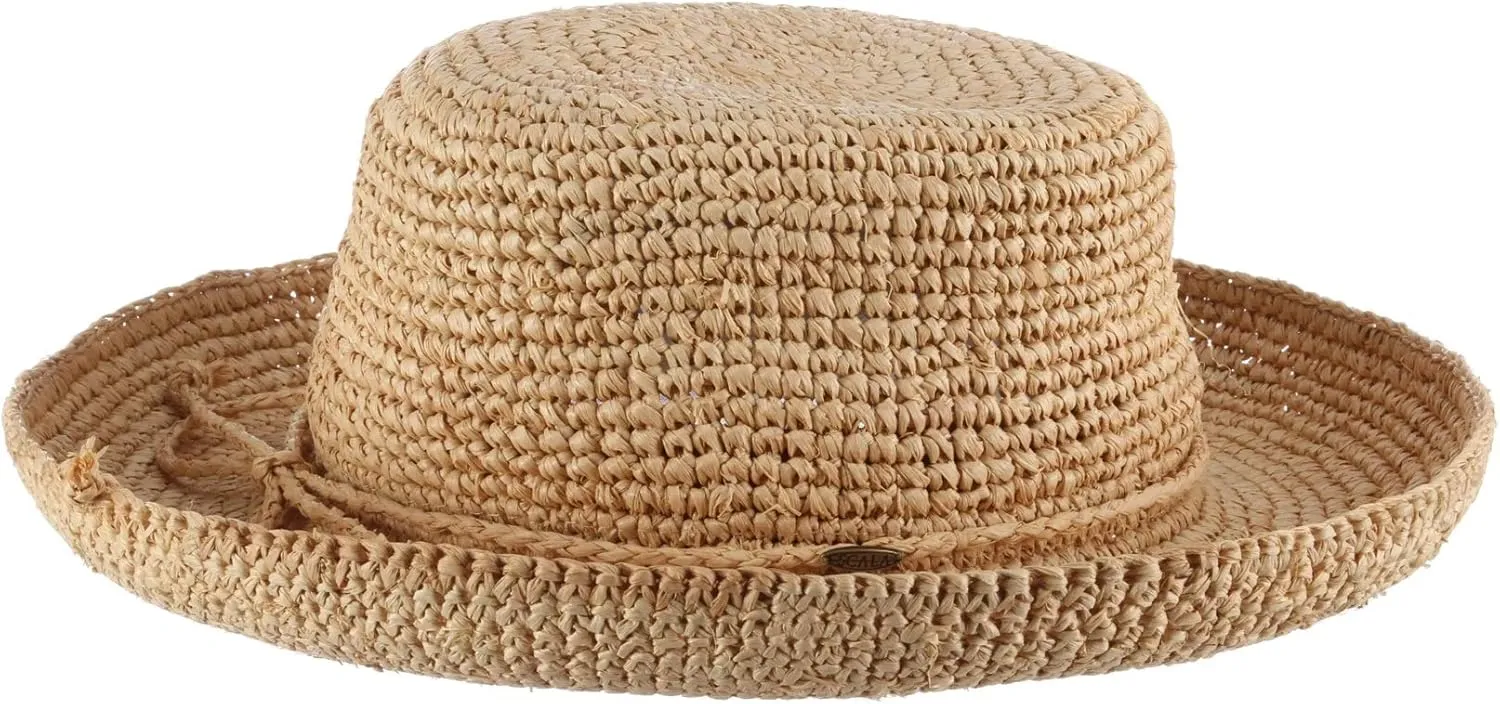 Scala Women's Crocheted Raffia Hat with Drawstring