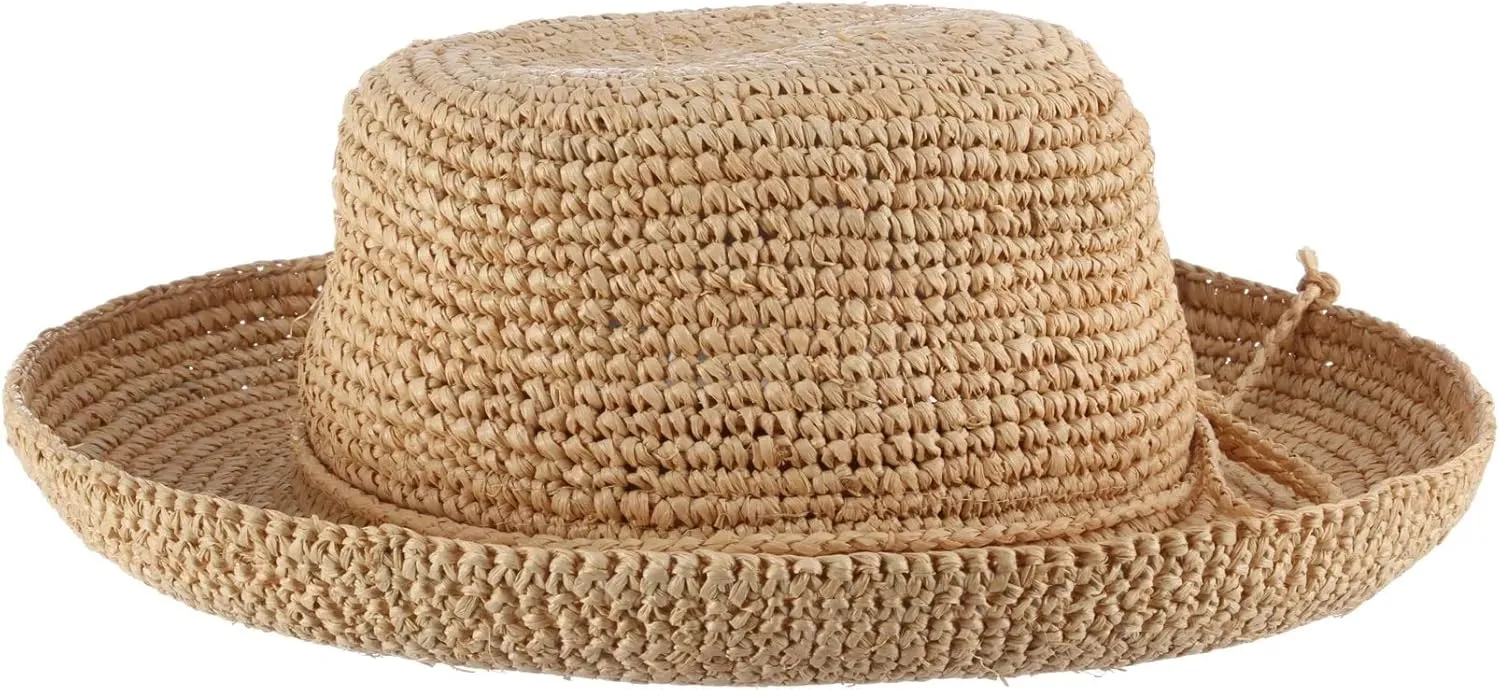 Scala Women's Crocheted Raffia Hat with Drawstring