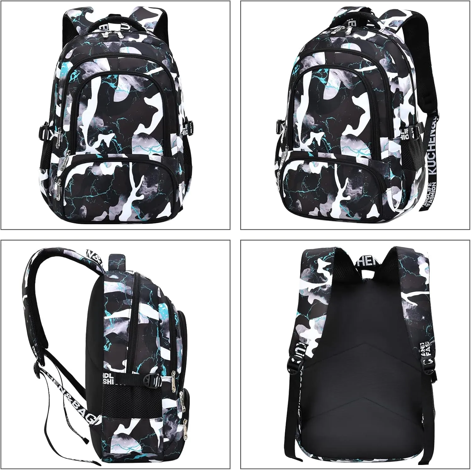 School Backpack Casual Daypack Travel Outdoor Camouflage Backpack Christmas Presents for Boys and Girls (AY Camo Black Green)