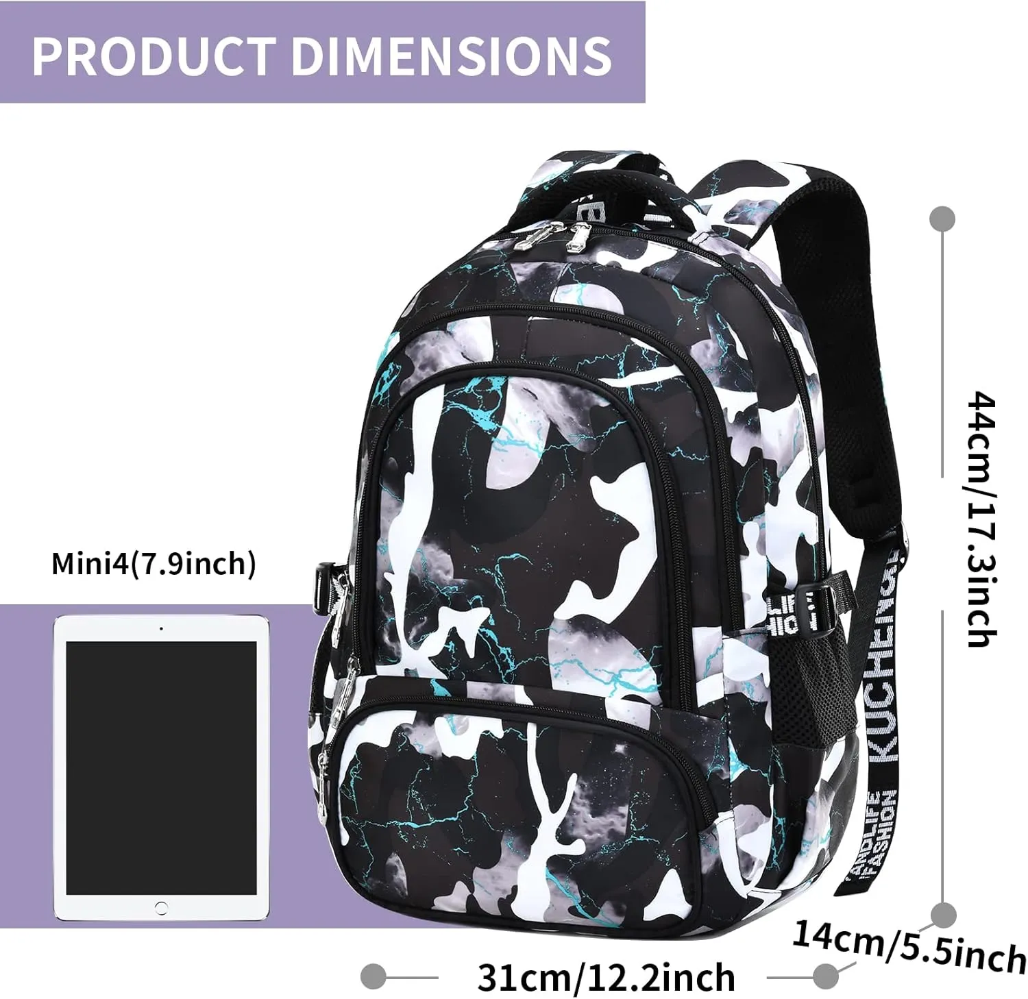 School Backpack Casual Daypack Travel Outdoor Camouflage Backpack Christmas Presents for Boys and Girls (AY Camo Black Green)