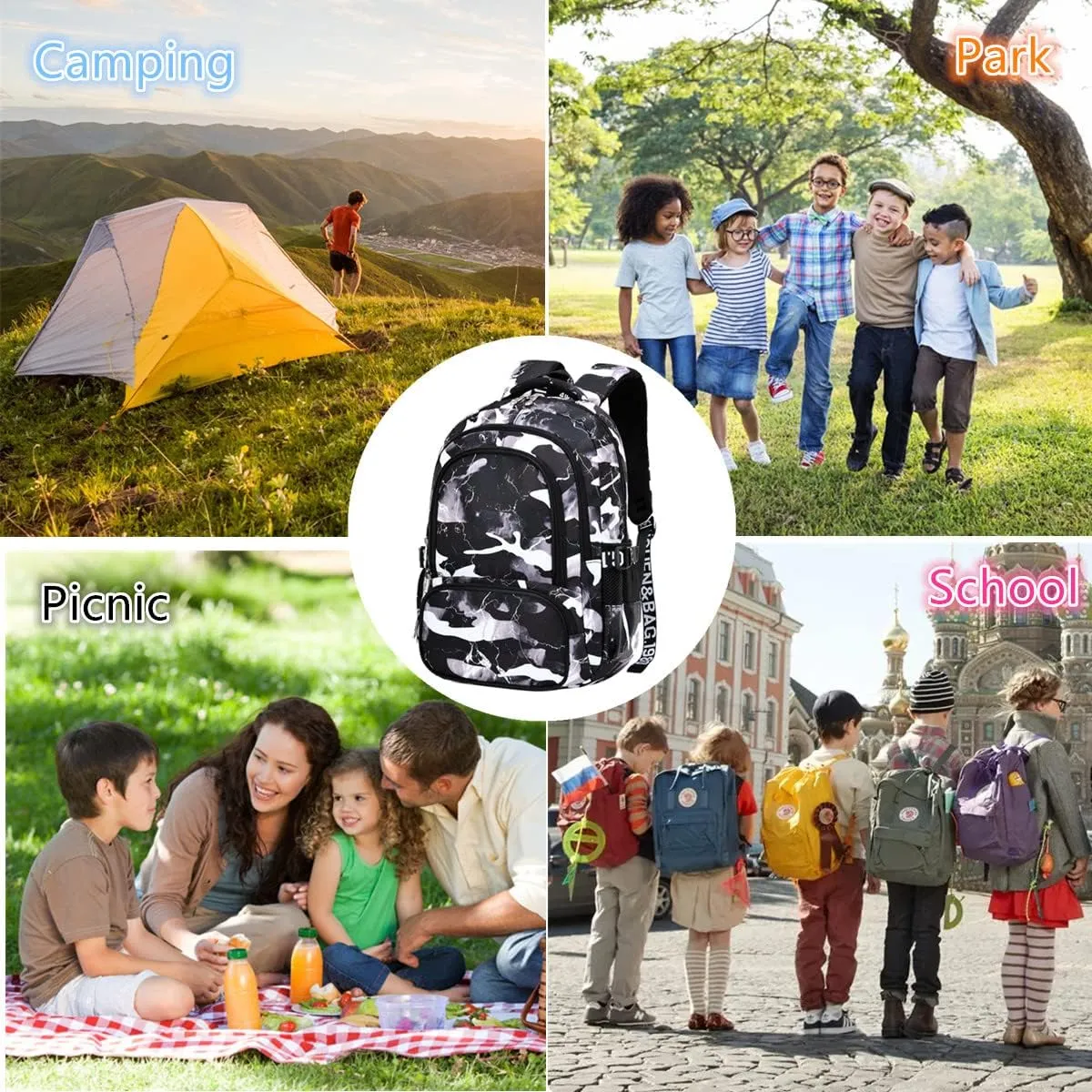 School Backpack Casual Daypack Travel Outdoor Camouflage Backpack Christmas Presents for Boys and Girls (AY Camo Black)