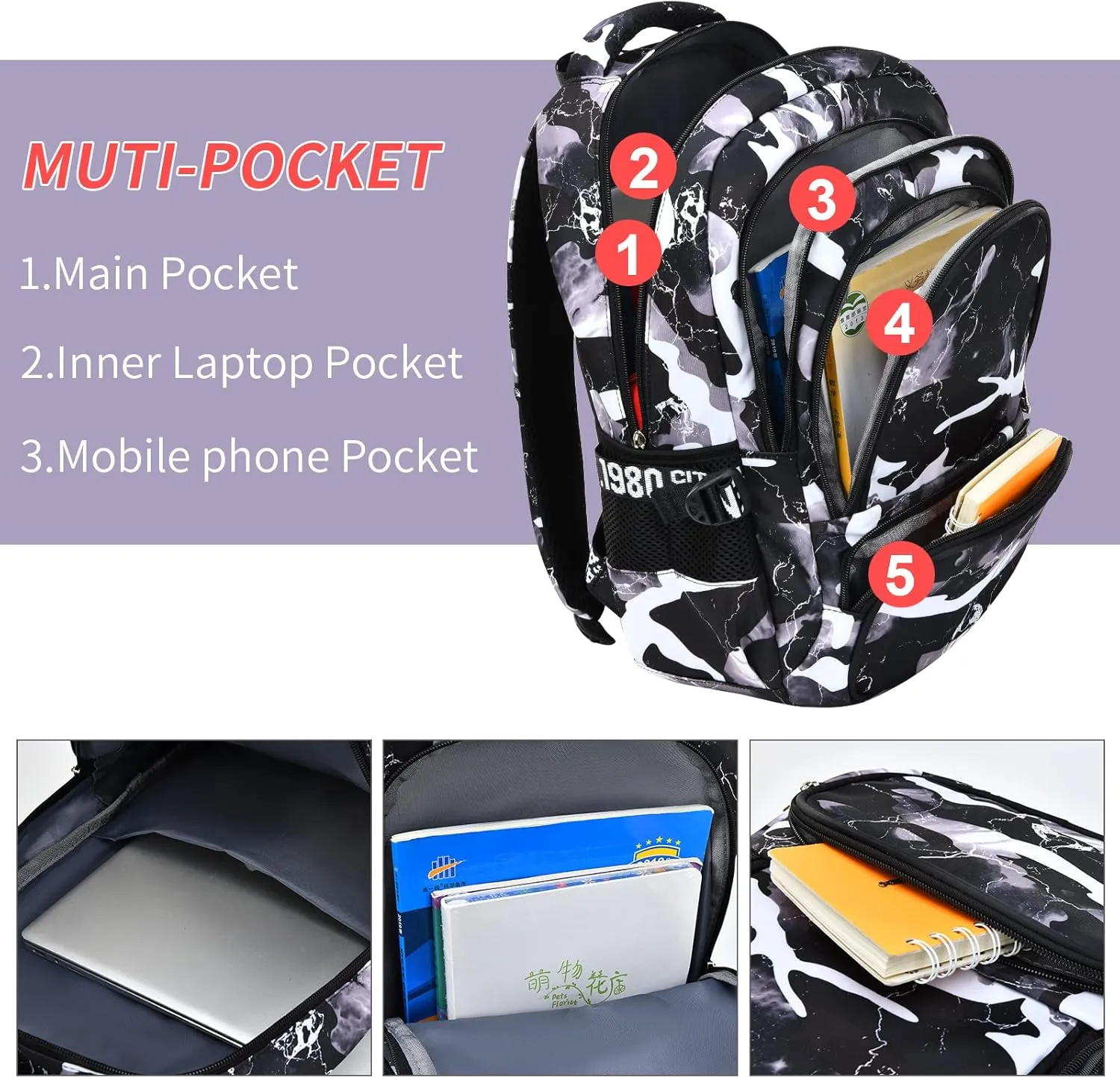 School Backpack Casual Daypack Travel Outdoor Camouflage Backpack Christmas Presents for Boys and Girls (AY Camo Black)