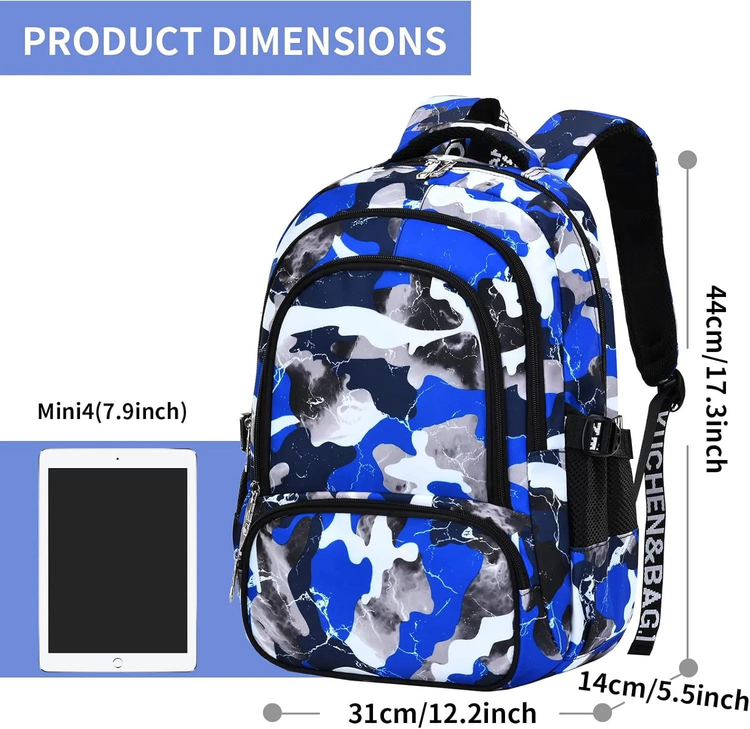 School Backpack Casual Daypack Travel Outdoor Camouflage Backpack Christmas Presents for Boys and Girls (AY Camo Blue)