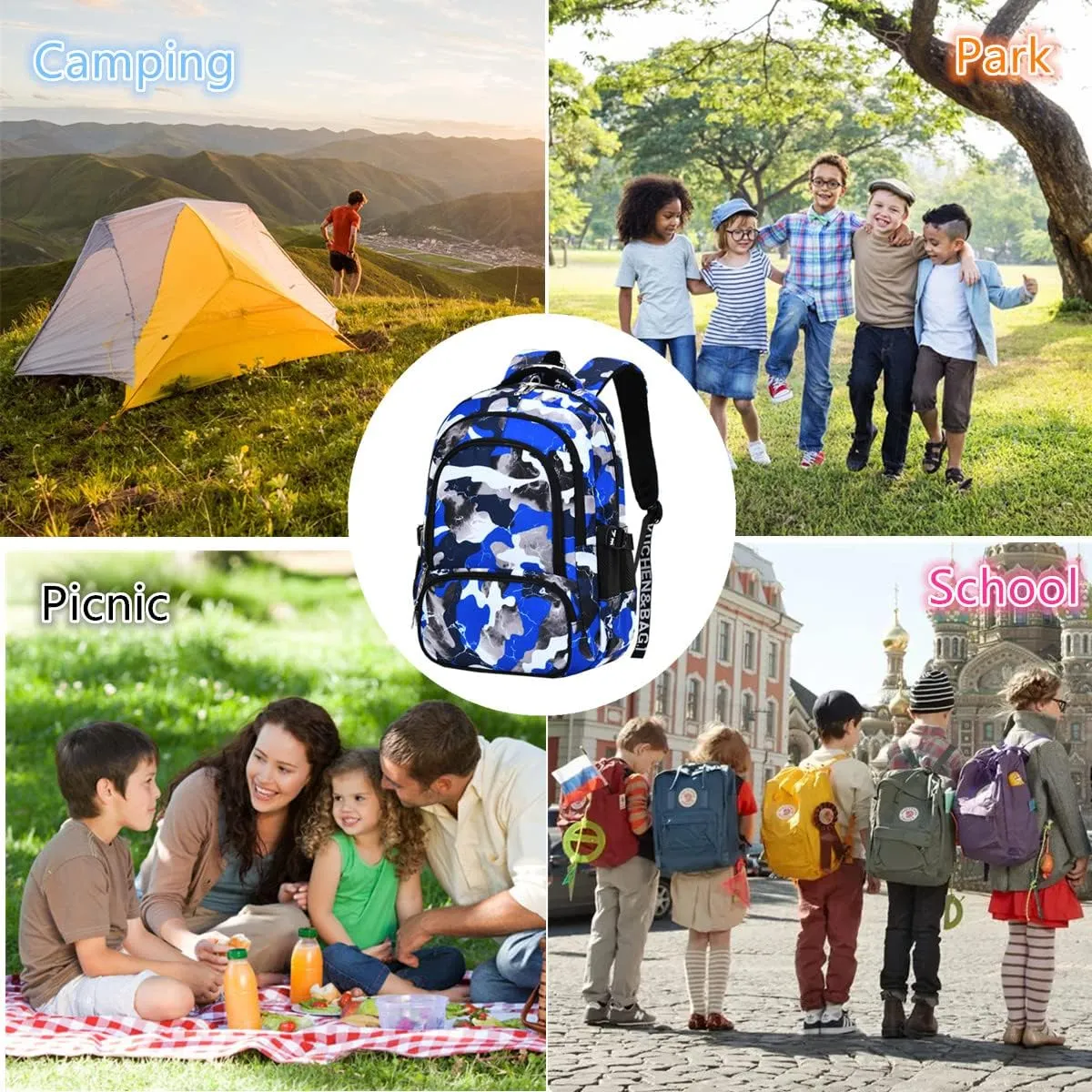 School Backpack Casual Daypack Travel Outdoor Camouflage Backpack Christmas Presents for Boys and Girls (AY Camo Blue)